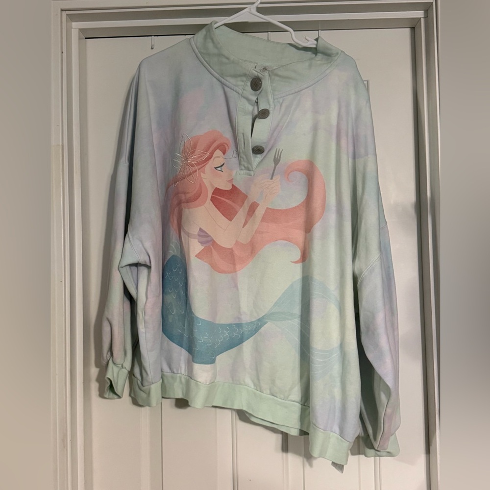 Disney Pastel Ariel Graphic Pullover Sweatshirt - Mint, Coral, Teal